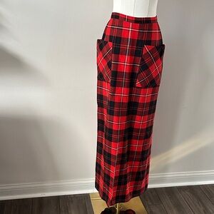 Highland Queen Womens Wool Tartan Plaid Red Black Maxi Skirt 12 Holiday Preppy